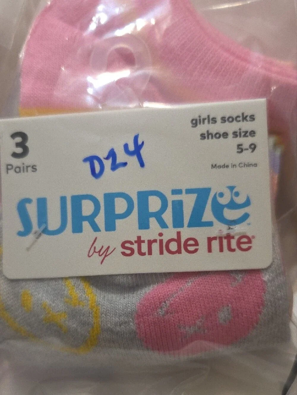 Stride Rite Girls' Pink, Gray and Yellow Casual Sock 3-Pack